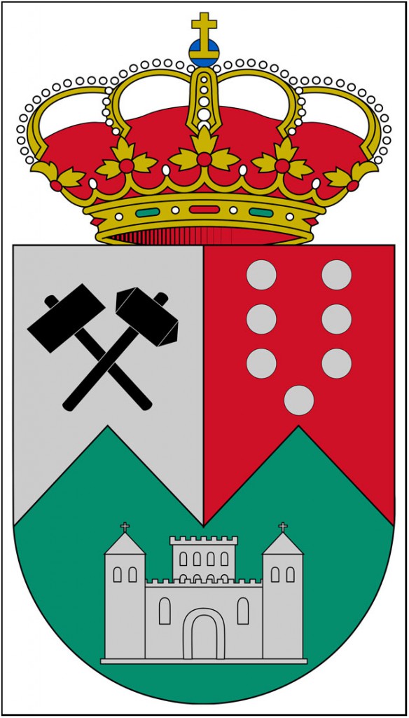 Escudo, con diversos motivos mineros, del municipio leon&eacute;s de Carrocera, en Le&oacute;n, Espa&ntilde;a.