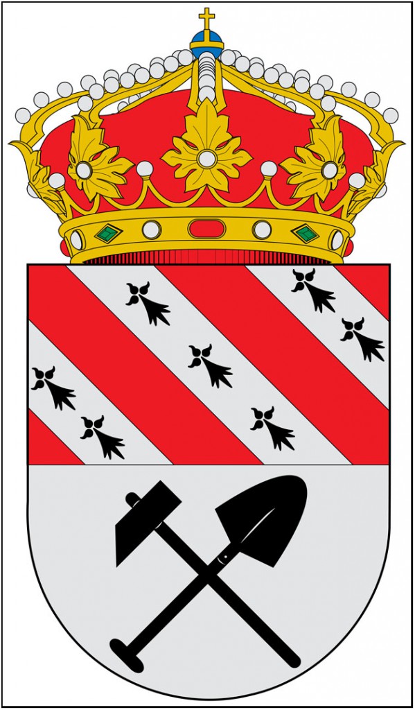 Escudo, con diversos motivos mineros, del municipio palentino de Barruelo de Santull&aacute;n, en Palencia, Espa&ntilde;a.