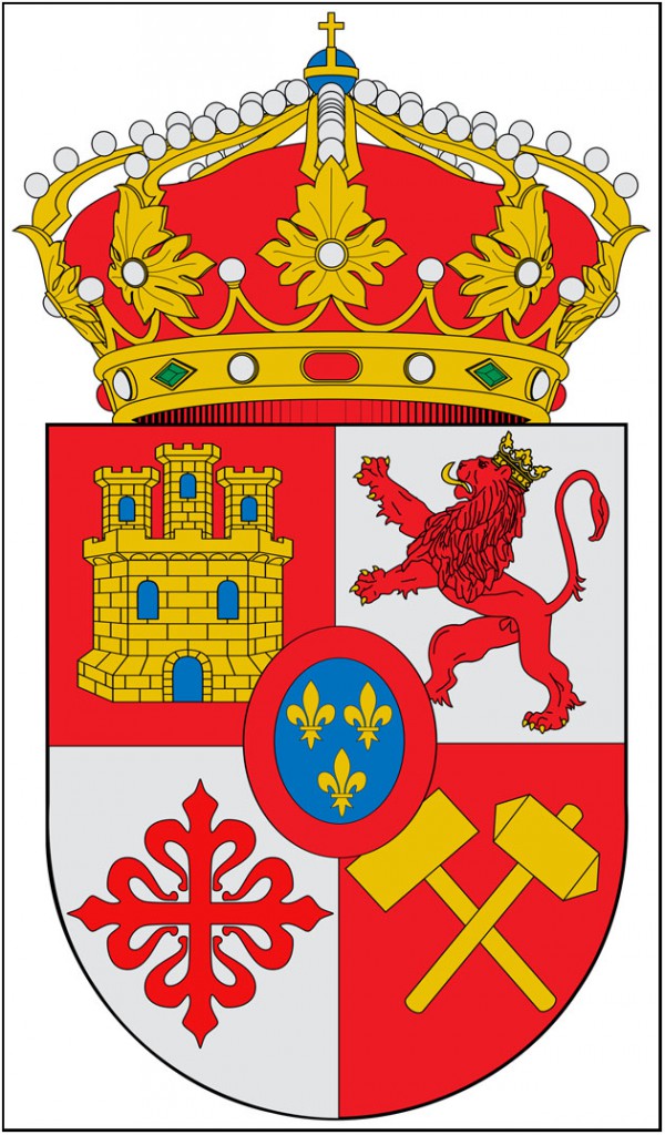 Escudo, con diversos motivos mineros, del municipio de Almad&eacute;n, en Ciudad Real, Espa&ntilde;a.
