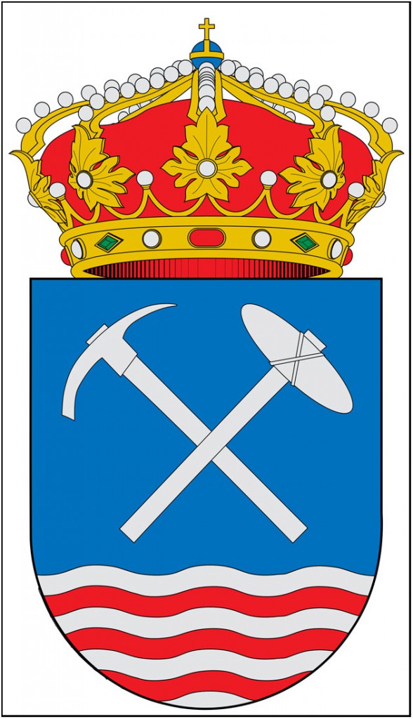 Escudo, con diversos motivos mineros, del municipio de Minas de Riotinto, Huelva, Espa&ntilde;a.