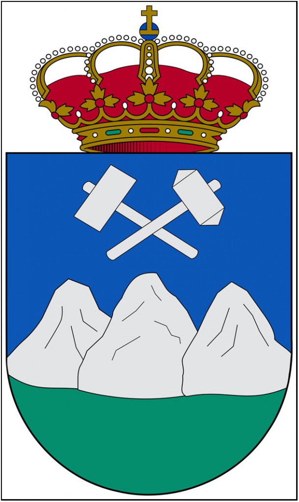 Escudo, con diversos motivos mineros, del municipio de Sabero, Le&oacute;n, Espa&ntilde;a.