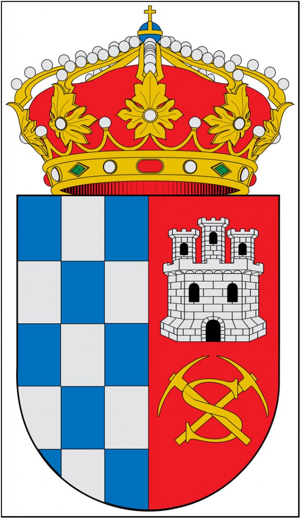 Escudo, con diversos motivos mineros, del municipio de Benamaurel, Granada, Espa&ntilde;a.