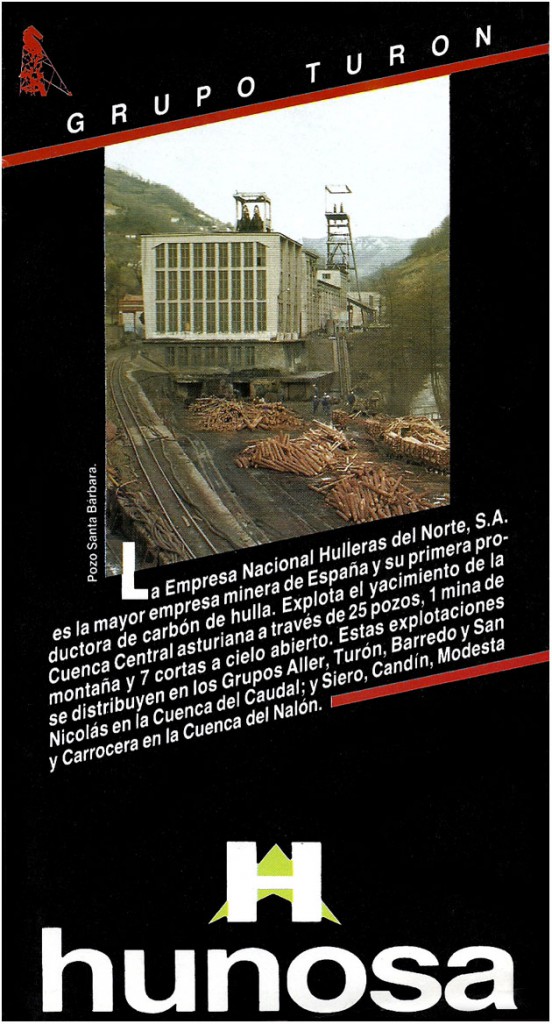 Folleto de HUNOSA sobre sus explotaciones de la cuenca del Caudal. Grupo Tur&oacute;n, Mieres, Asturias.