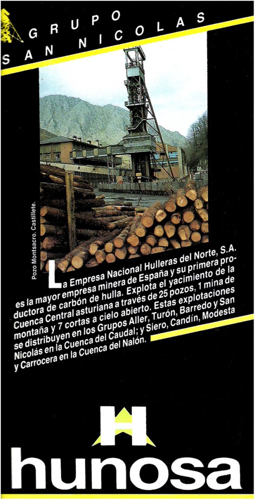 Folleto de HUNOSA sobre sus explotaciones de la cuenca del Caudal. Grupo San Nicol&aacute;s, Mieres, Riosa y Morc&iacute;n, Asturias. años 90