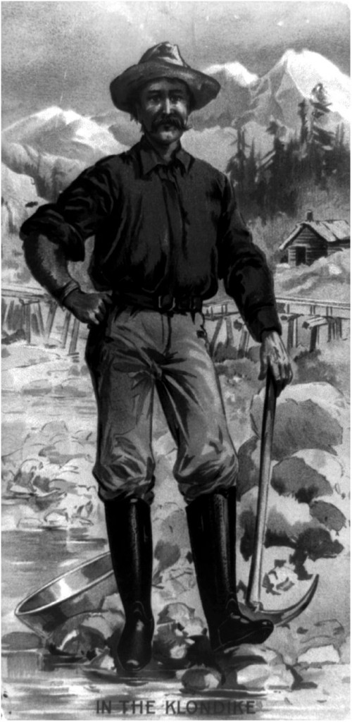 Ilustraci&oacute;n de un buscador de oro del Klondike, Alaska, USA. A&ntilde;o 1899.