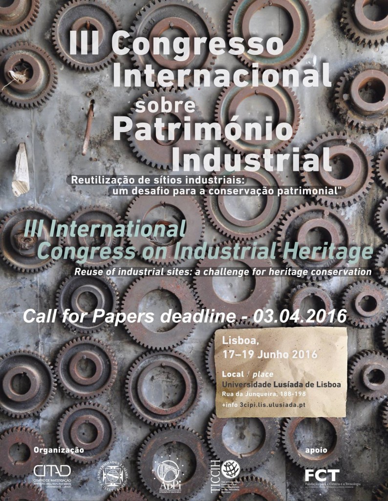 Cartel III congreso internacional sobre Patrimonio Industrial. Lisboa. Portugal. Junio 2016