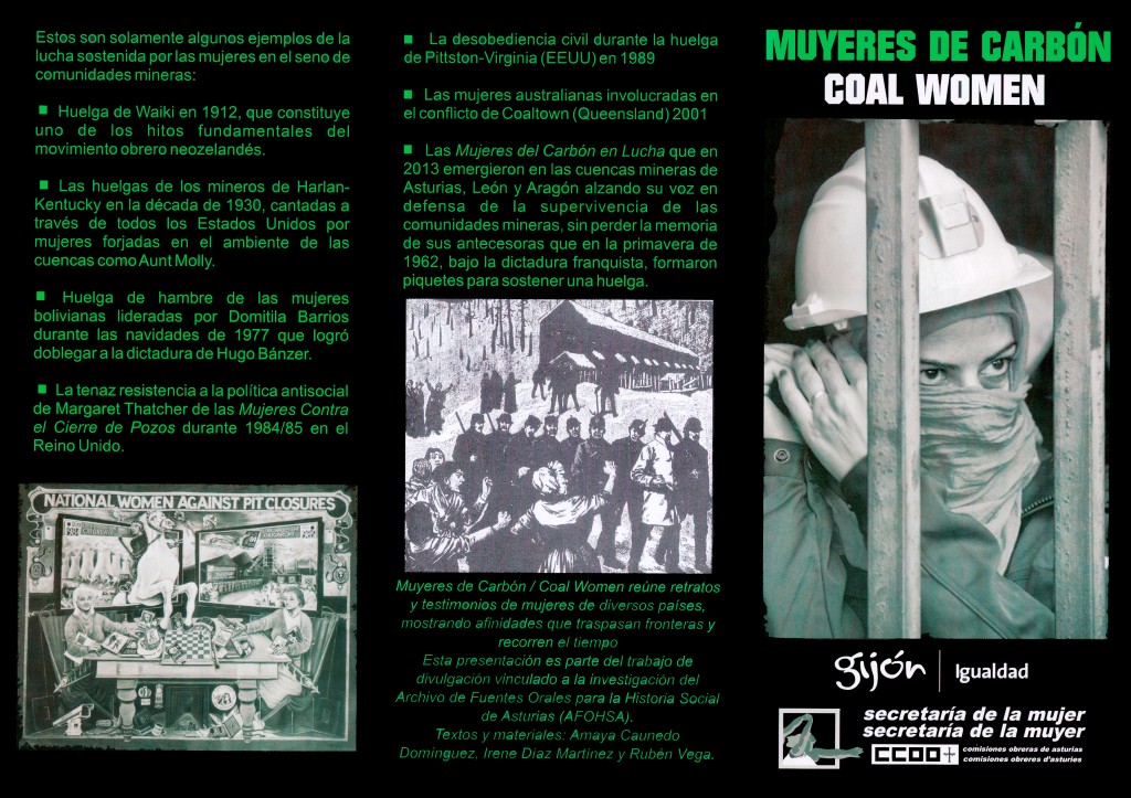 Folleto Muyeres del carbón. Coal Woman (exterior). Secretaría de la Mujer de CC.OO.