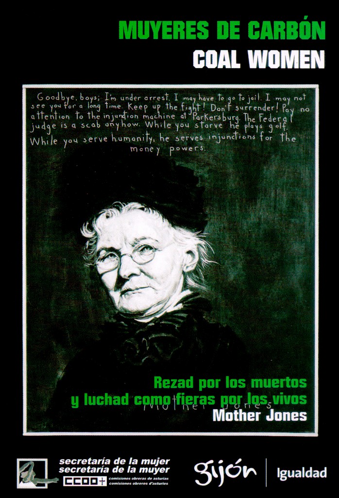 Postal Muyeres del carbón. Coal woman. Mary Harris Jones (Mother Jones). Secretaría de la Mujer de CC.OO.