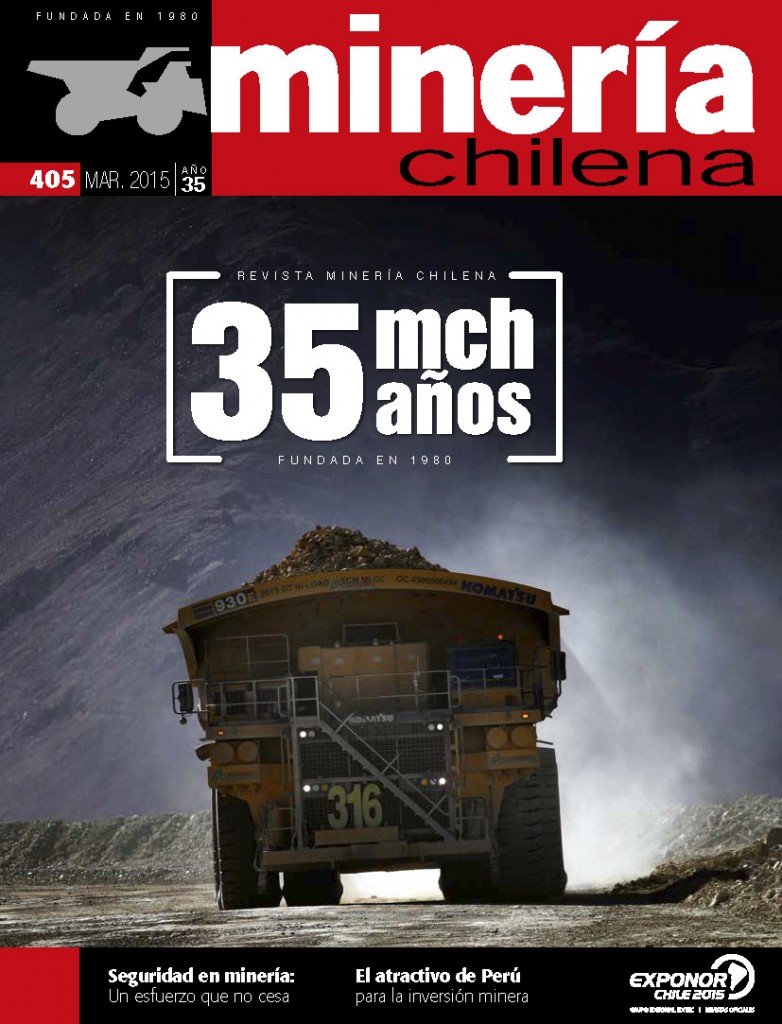 Portada de la revista Mineria Chilena. Numero 405, Marzo 2015