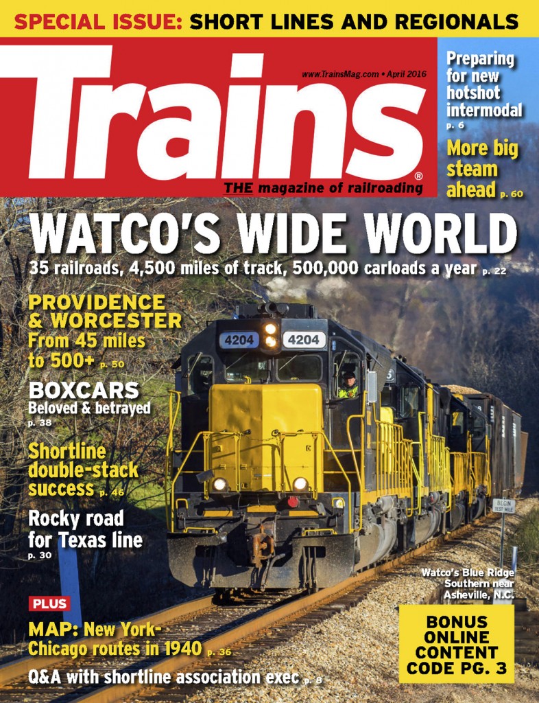 Portada de la revista Trains de Abril de 2016