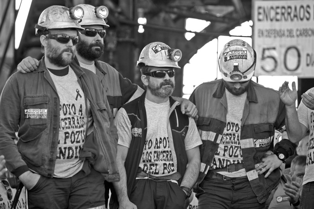 Salida de los mineros encerrados en el Pozo  Candin durante 50 días. Langreo. Asturias, 16 de Julio de 2012.