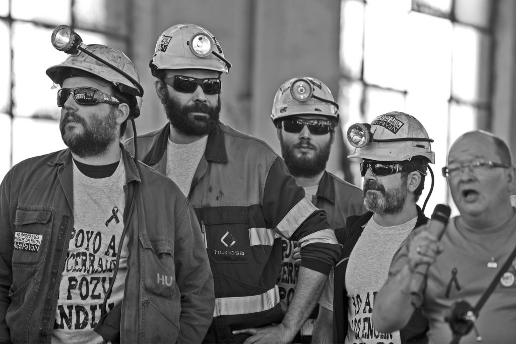 Salida de los mineros encerrados en el Pozo  Candin durante 50 días. Langreo. Asturias, 16 de Julio de 2012.