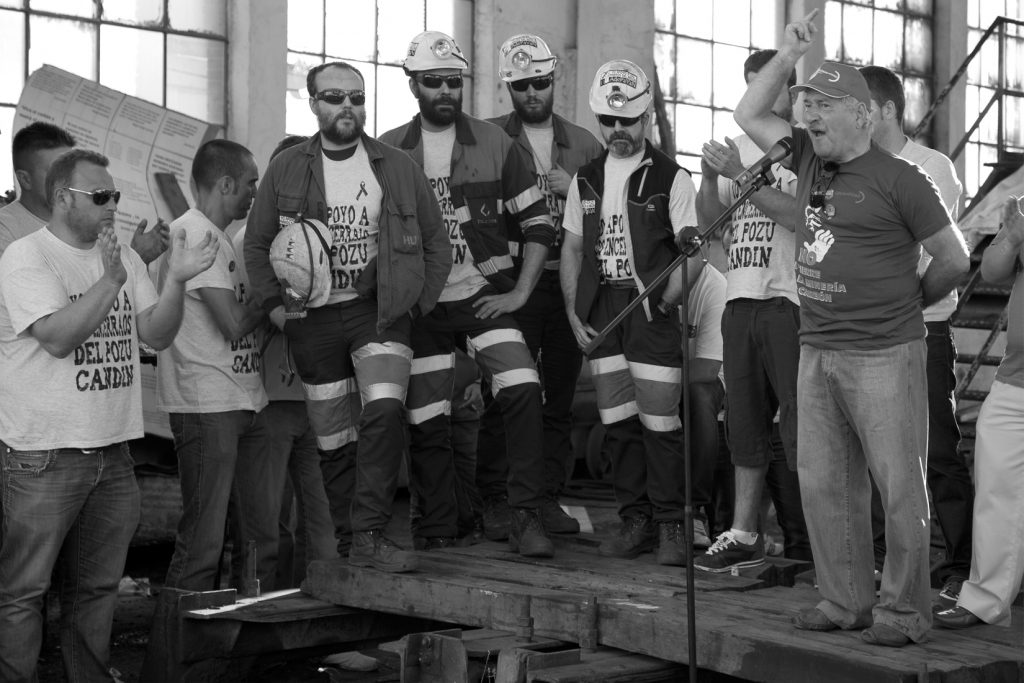 Salida de los mineros encerrados en el Pozo  Candin durante 50 días. Langreo. Asturias, 16 de Julio de 2012.
