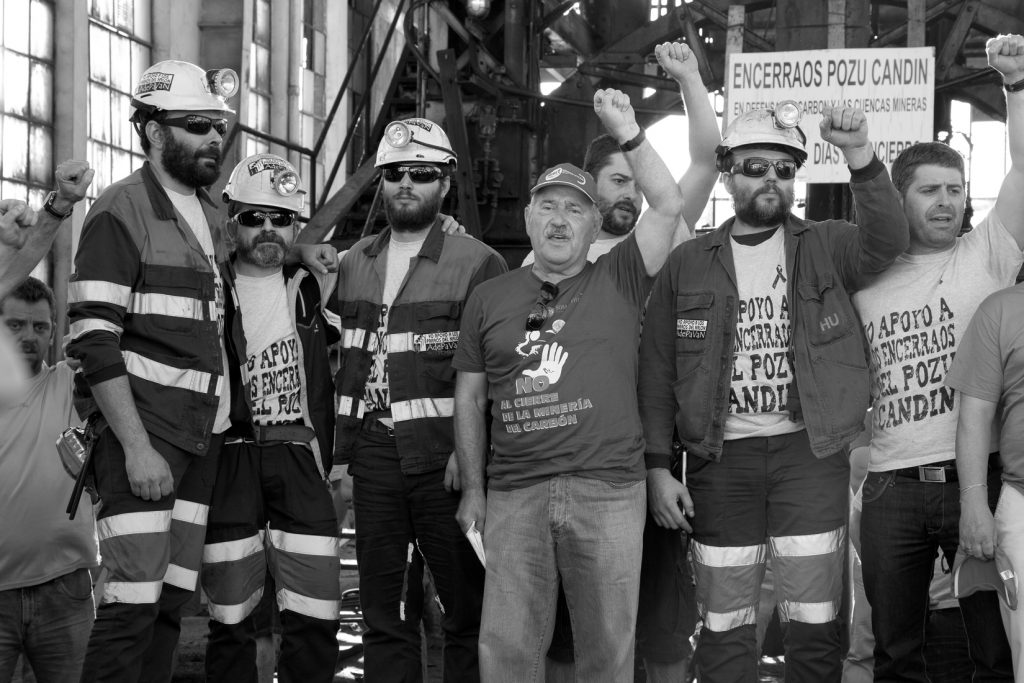 Salida de los mineros encerrados en el Pozo  Candin durante 50 días. Langreo. Asturias, 16 de Julio de 2012.