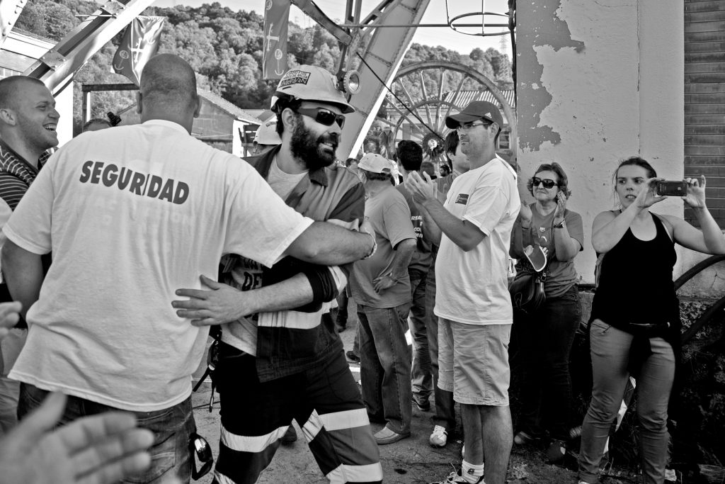 Salida de los mineros encerrados en el Pozo  Candin durante 50 días. Langreo. Asturias, 16 de Julio de 2012.