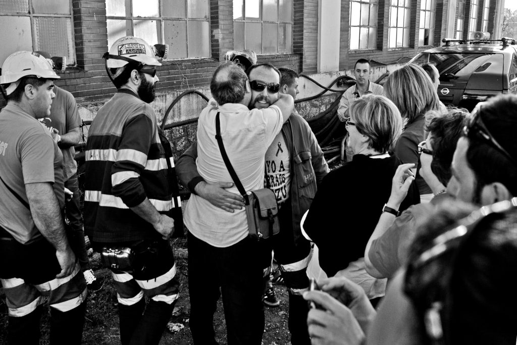 Salida de los mineros encerrados en el Pozo  Candin durante 50 días. Langreo. Asturias, 16 de Julio de 2012.