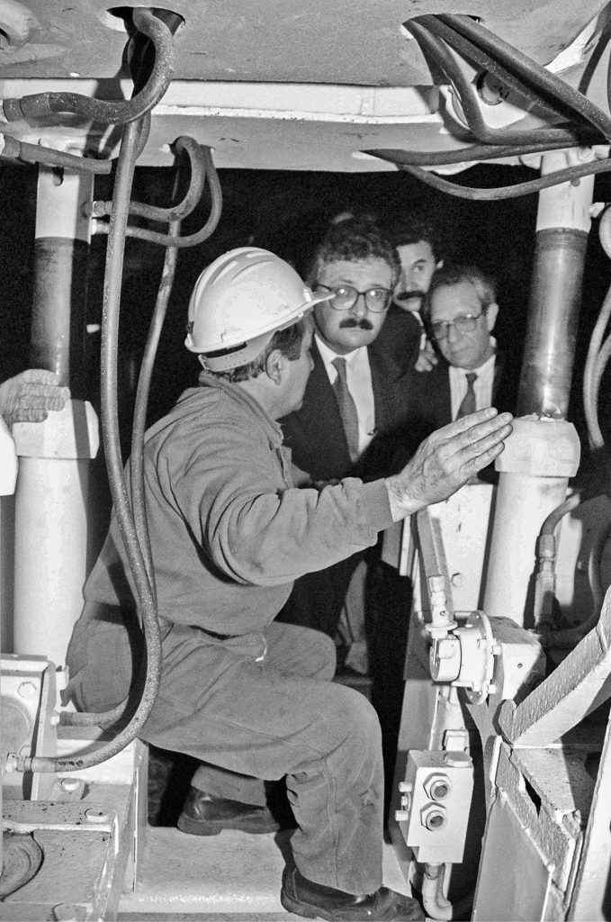Visita de autoridades a la Mina Imagen, el día de la inauguración del Museo de La minería y la Industria de Asturias. El Entrego. San Martín del Rey Aurelio. Abril 1994