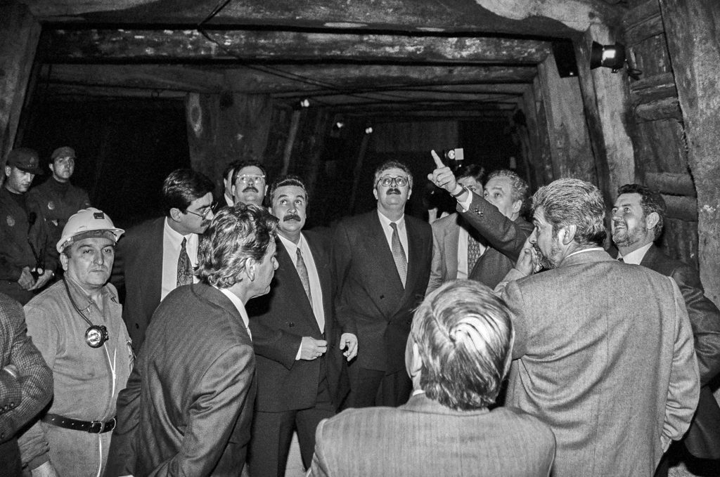 Visita de autoridades a la Mina Imagen, el día de la inauguración del Museo de La minería y la Industria de Asturias. El Entrego. San Martín del Rey Aurelio. Abril 1994