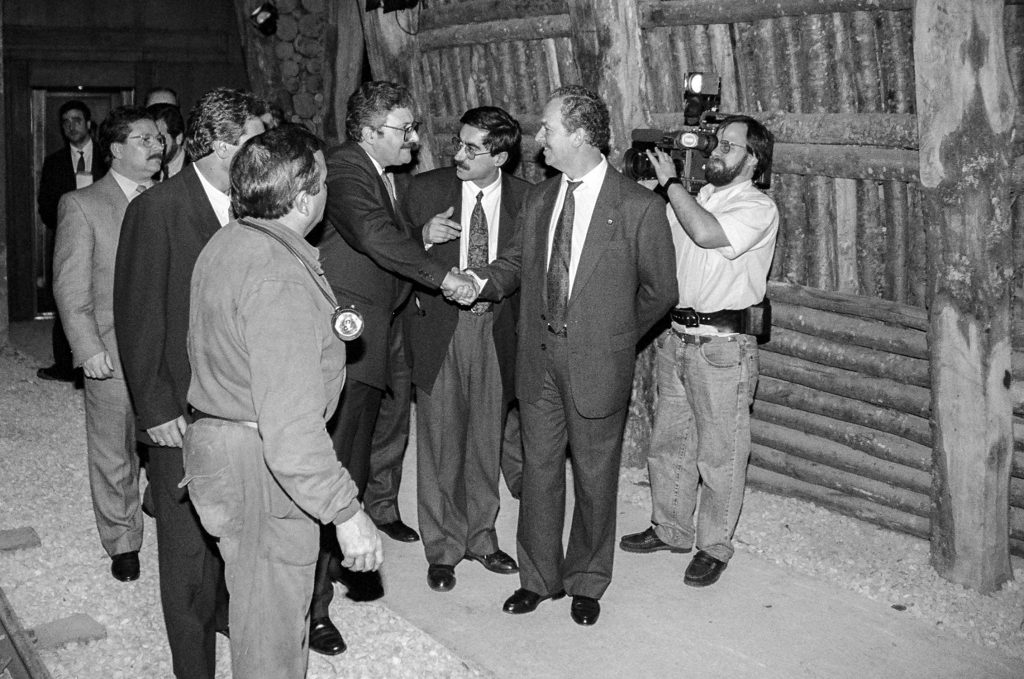 Visita de autoridades a la Mina Imagen, el día de la inauguración del Museo de La minería y la Industria de Asturias. El Entrego. San Martín del Rey Aurelio. Abril 1994