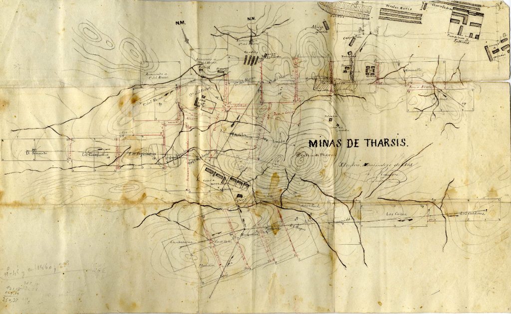 Plano de concesiones mineras de Minas de Tharsis. Huelva. Año 1868