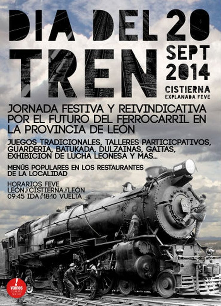 Cartel día del Tren. Jornada festiva y reivindicativa por el futuro del Ferrocarril en la provincia de León. Cistierna. 20 Septiembre 2014