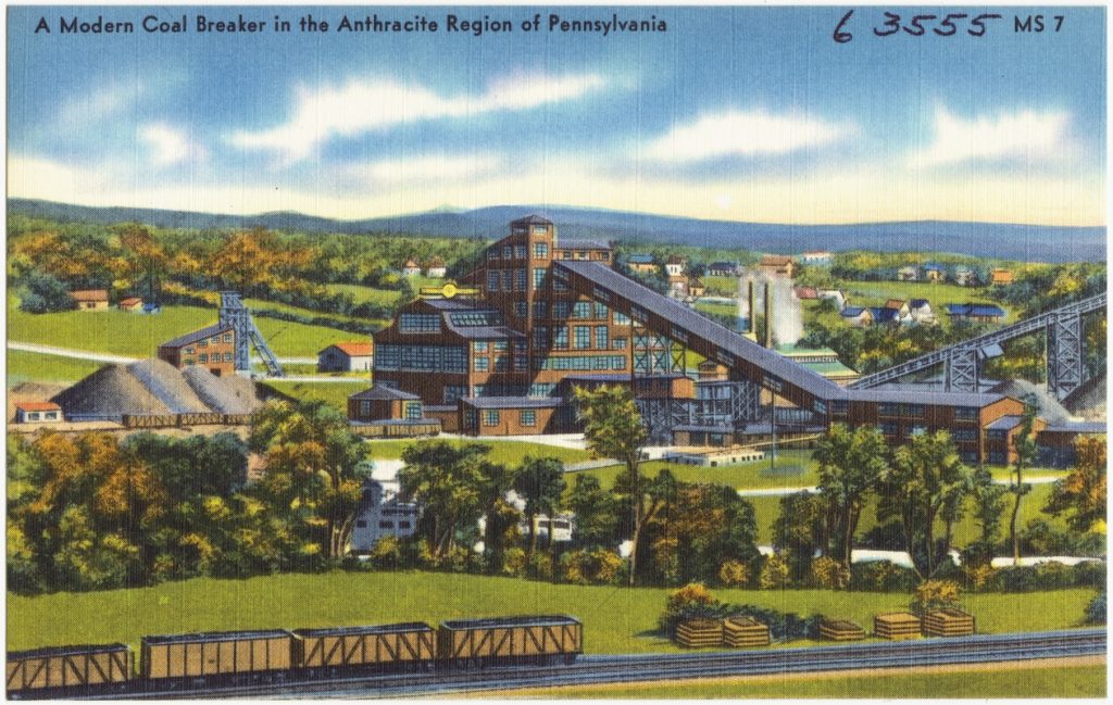 Postal de la minería del carbón. Un lavadero moderno en la Coal Region de  Pensilvania. Estados Unidos. 1930