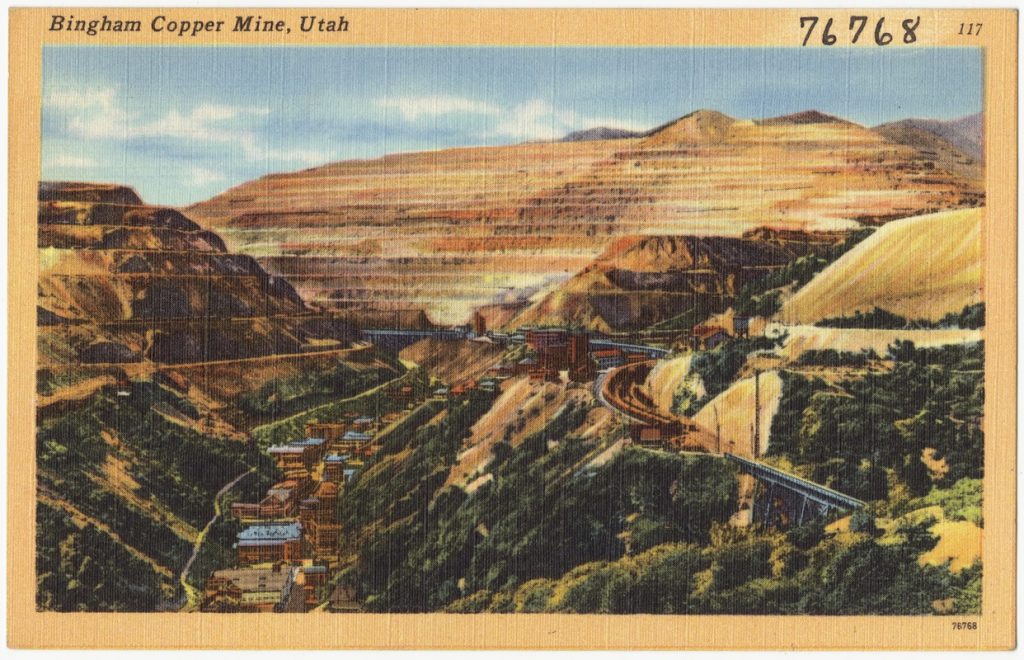 Postal de la mina de cobre del Cañón de Bingham. Utah. Estados Unidos. 1930