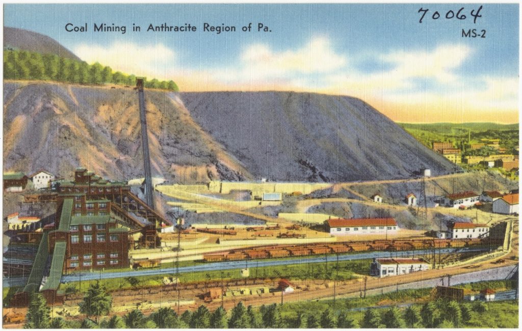 Postal de la minería del carbón en la Coal Region de  Pensilvania. Estados Unidos. 1930