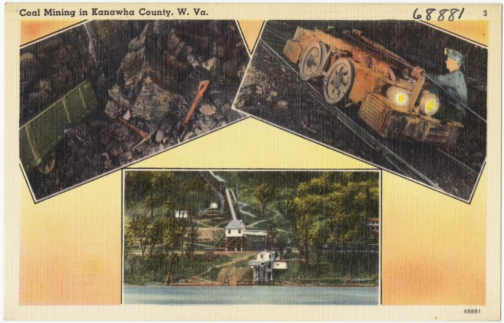 Postal de la minería del carbón en el condado de Kanawha. Virginia Occidental. Estados Unidos. 1930