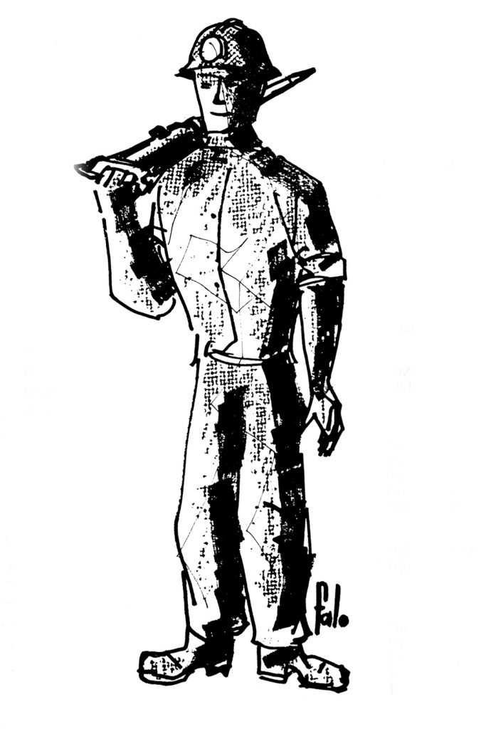 Ilustración de Falo publicada en el nº 1 de la revista Hulla, editada por HUNOSA. Asturias. Septiembre de 1969