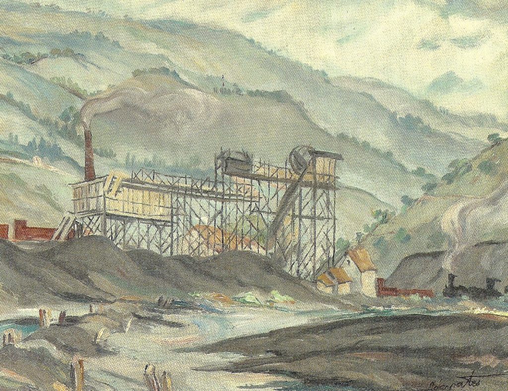 Cuadro “Antiguas Instalaciones Mineras”, de Sócrates Quintana. Asturias. 1950.