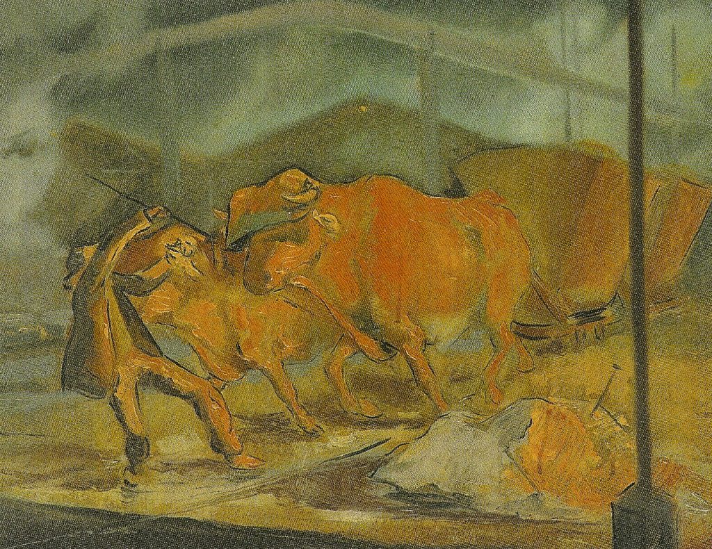 Cuadro “Arrancada (horno Fábrica de Mieres)”, de Inocencio Urbina Villanueva. Asturias. 1957.