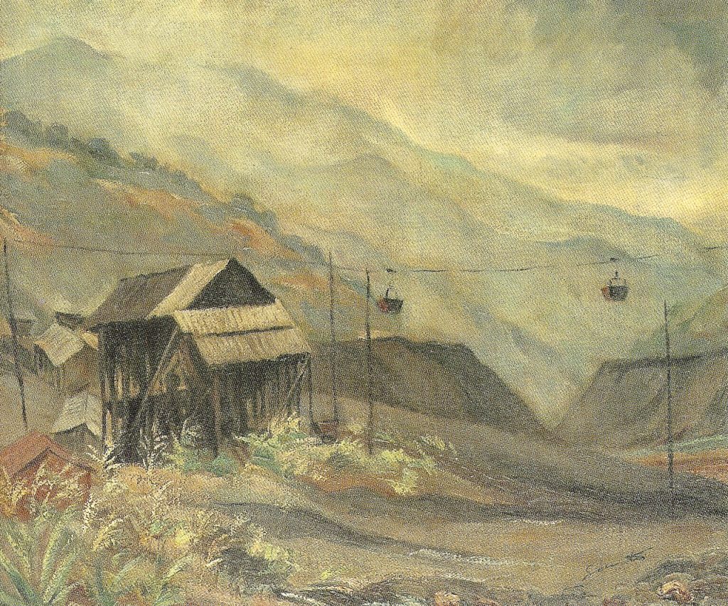 Cuadro “Cargadero de Ortíz Sobrinos (Mieres)”, de Sócrates Quintana. Asturias. 1940.