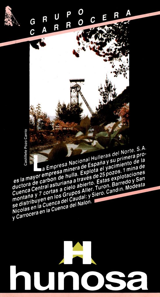 Folleto publicado por la empresa HUNOSA sobre el grupo Carrocera. Asturias 1985