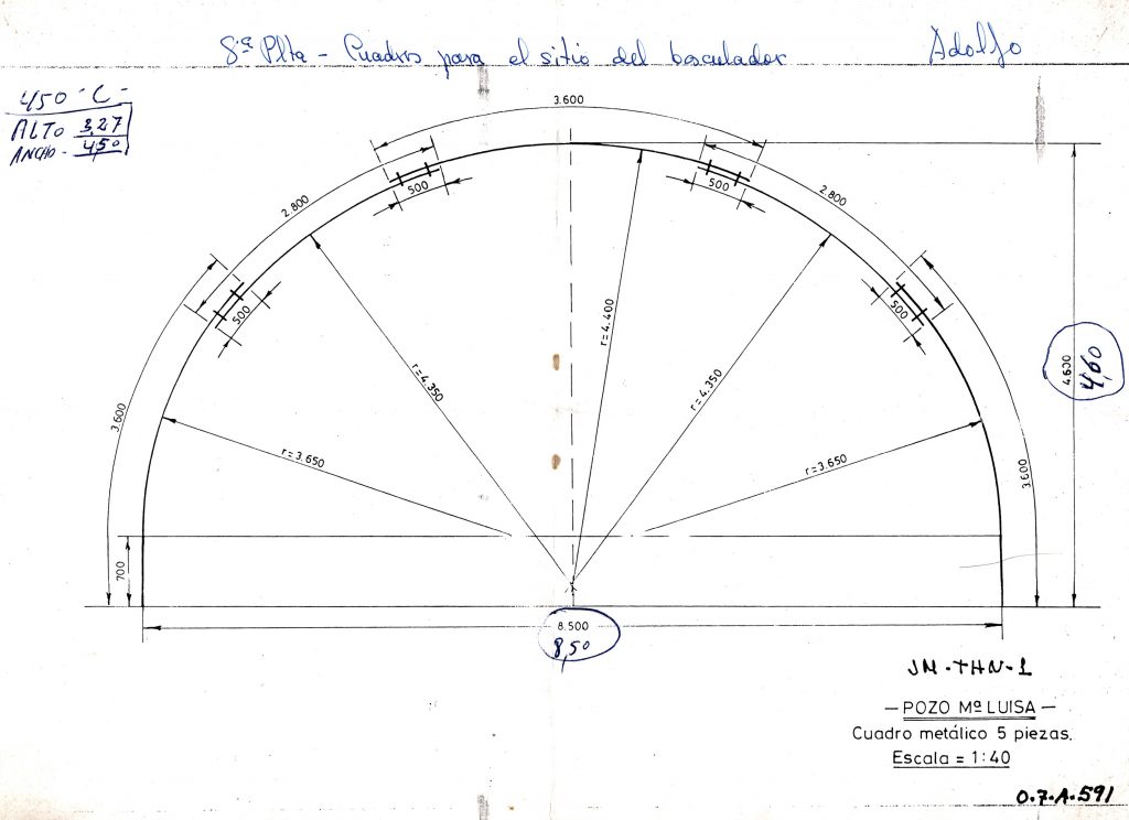Plano de medidas de un cuadro metálico. Pozo María Luisa. Langreo. Asturias. Década de 1980