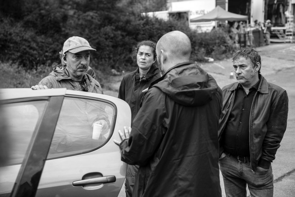 El actor Eduard Fernández durante el rodaje de la serie de TV “La Zona”. Pozo Candín. Langreo. Asturias. 2017
