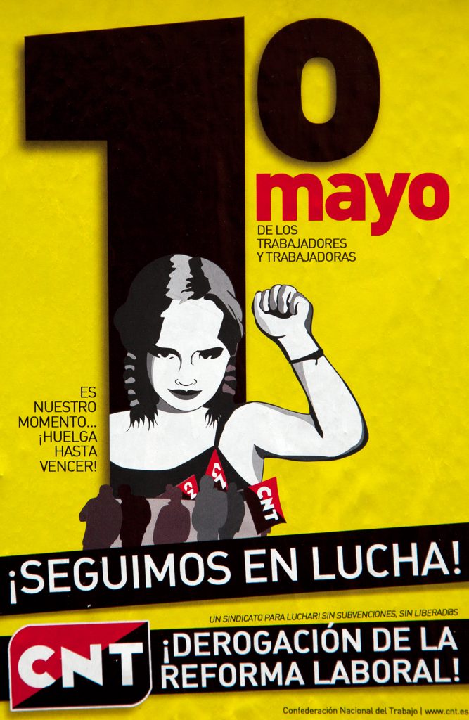 Cartel de la CNT “Seguimos en lucha”. Día 1 de Mayo de 2012