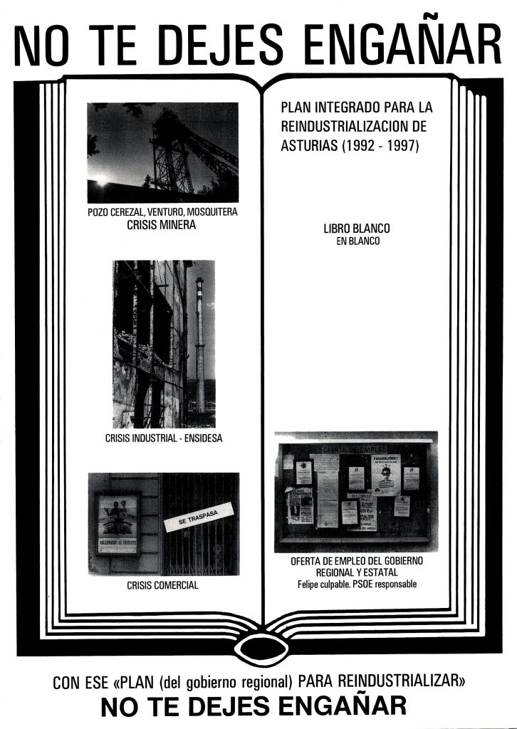 Folleto No te dejes engañar, sobre el plan de reindustrialización de Asturias, editado por IU de Langreo. Asturias. 1992
