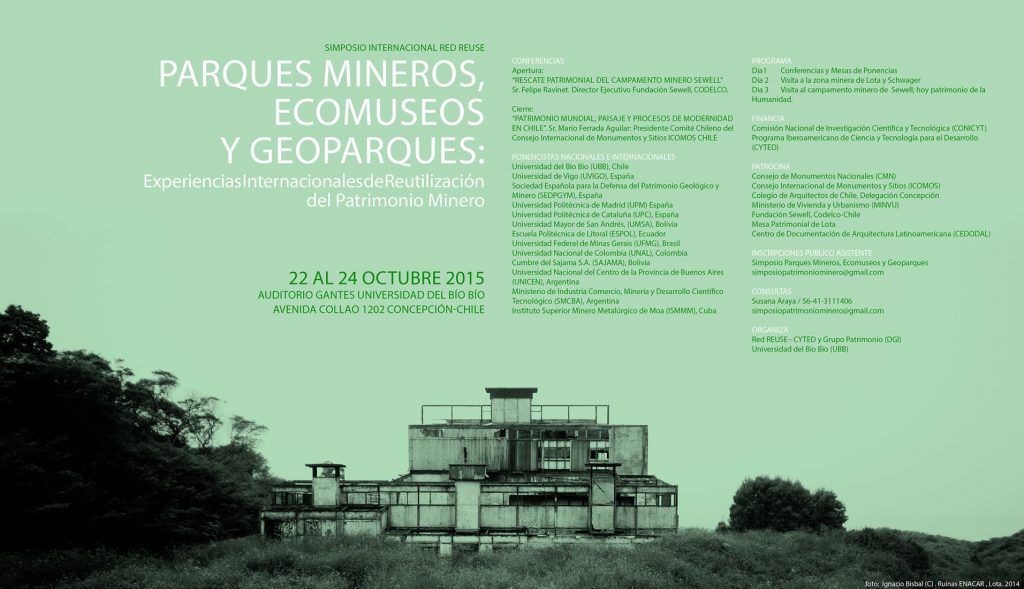 Cartel del Simposio internacional Parques Mineros, Ecomuseos y Geoparques. Concepción. Chile. 2015