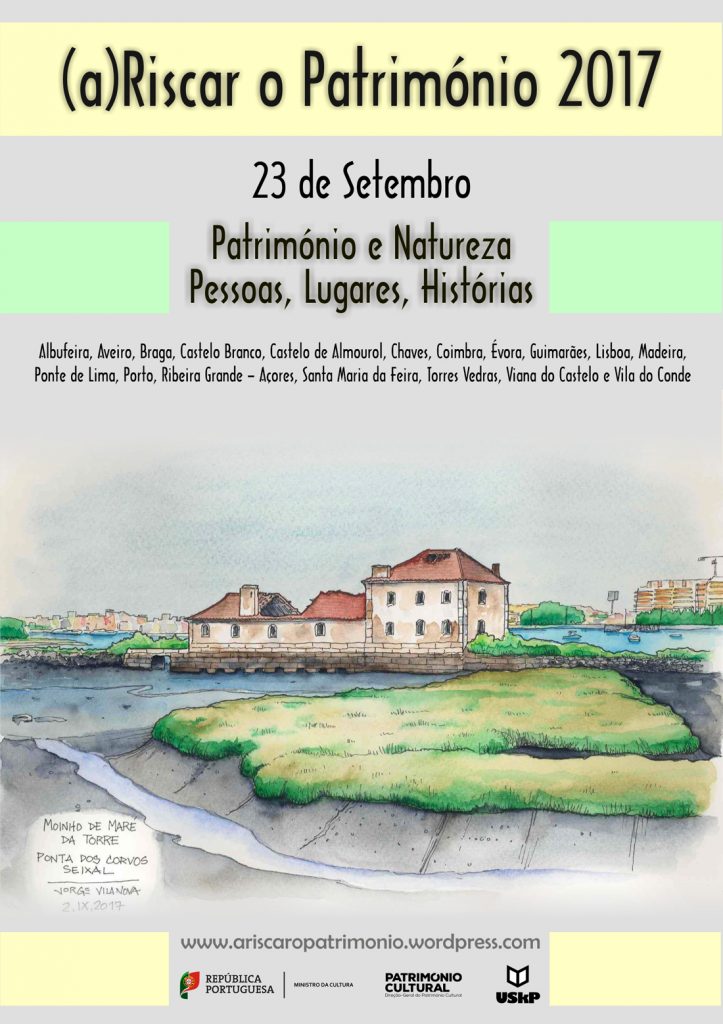 Cartel de la exposición “Riscar O Património. Patrimonio e Natureza. Pessoas, Lugares, Histórias”. Portugal. Septiembre de 2017