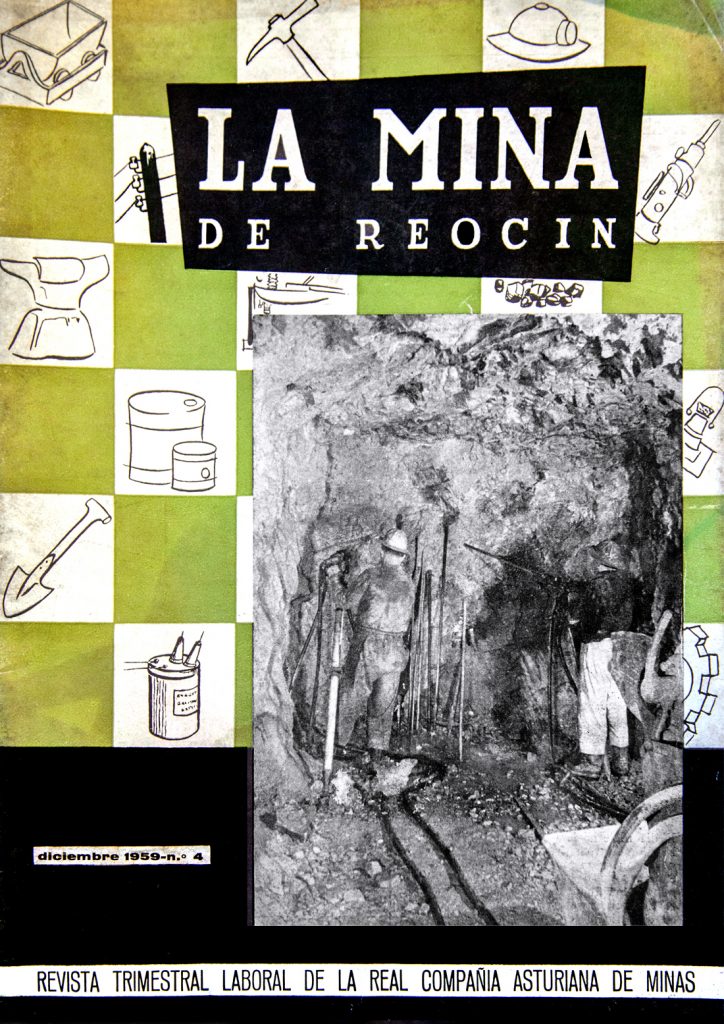 Portada de la revista La mina de Reocín, Revista Trimestral Laboral de la Real Compañía Asturiana de Minas. Número 4. Diciembre 1959