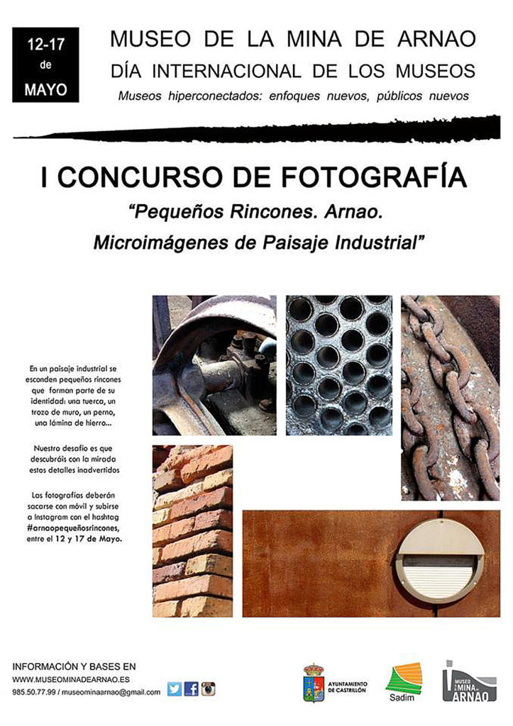 Cartel del I concurso de Fotografia. Pequeños rincones de Arnao. Microimagenes de Paisaje Industrial. Mina museo de Arnao. Castrillon. Asturias 2018