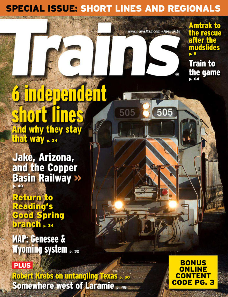 Portada de la revista Trains de Abril 2018