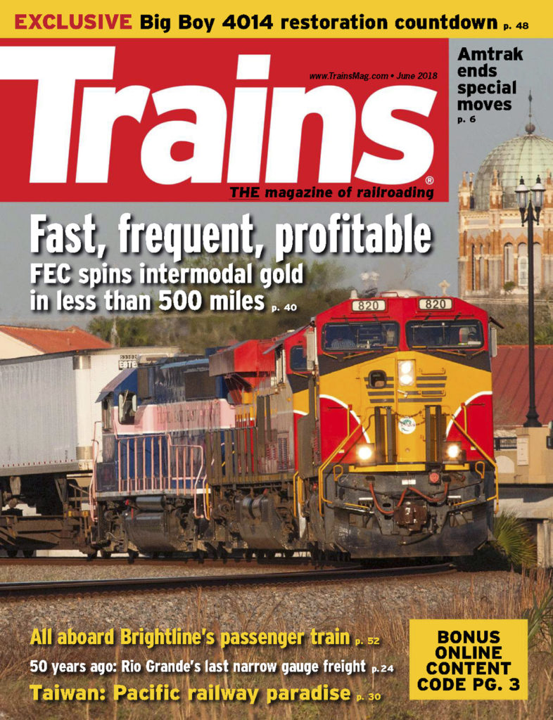 Portada de la revista Trains de Junio 2018