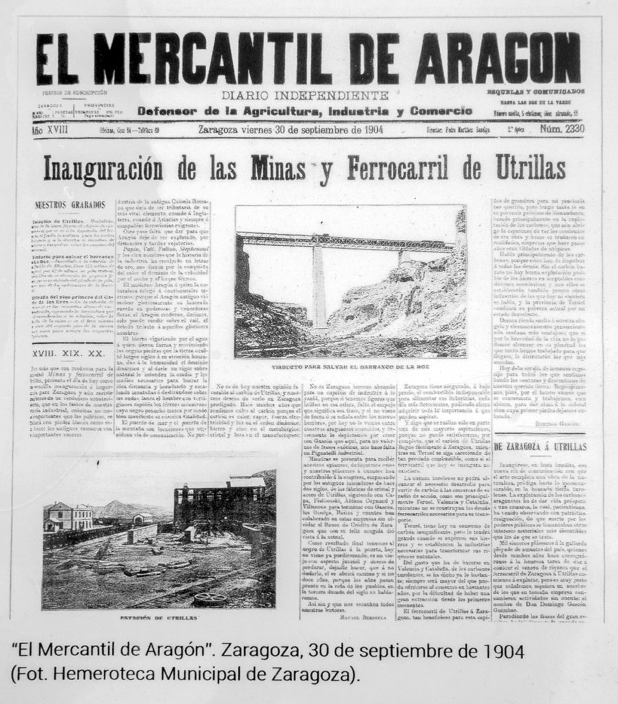 El Mercantil de Aragón. Inauguración del Ferrocarril y las Minas de Utrillas Parque Temático de la Minería y el Ferrocarril. Teruel. 30 Septiembre 1904