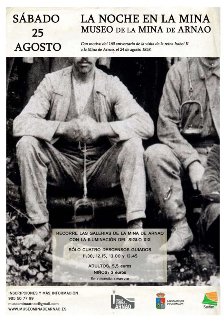 Cartel de la Visita nocturna al Museo, la noche en la mina. Museo de la mina de Arnao. Castrillon. Asturias 2018