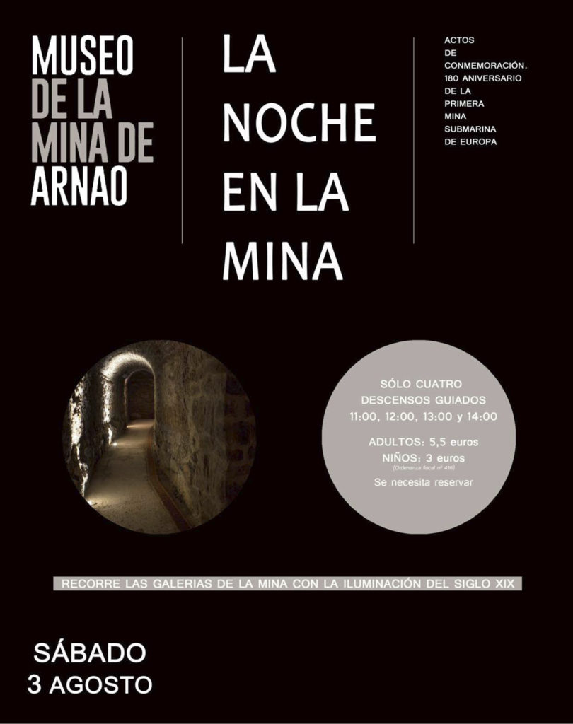 Cartel de la Visita nocturna al Museo, la noche en la mina. Museo de la mina de Arnao. Castrillon. Asturias 2019
