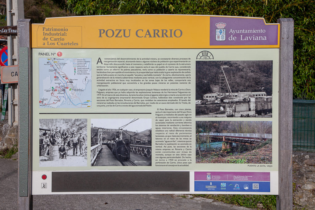 Cartel informativo del Pozo Carrio. Laviana. Asturias 2019
