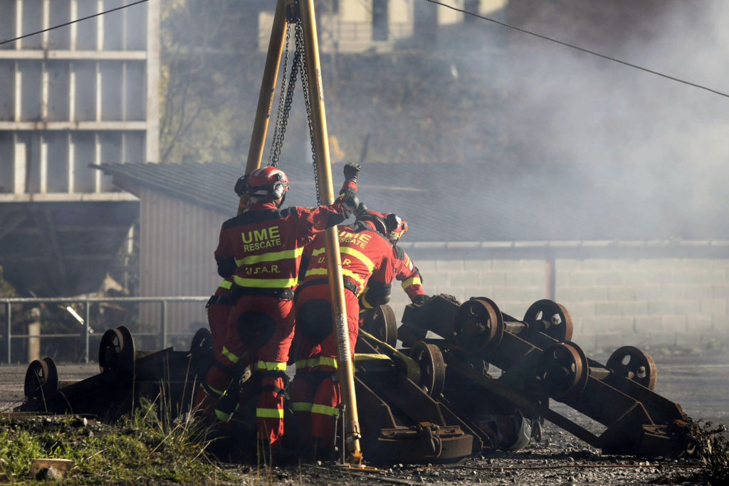 Simulacro de emergencias en el Pozo Santiago. Aller. Asturias 2019