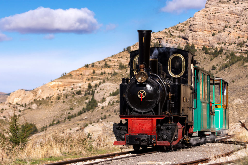 Tren minero del Parque Temático de la Minería y el Ferrocarril de Utrillas. Teruel 2019